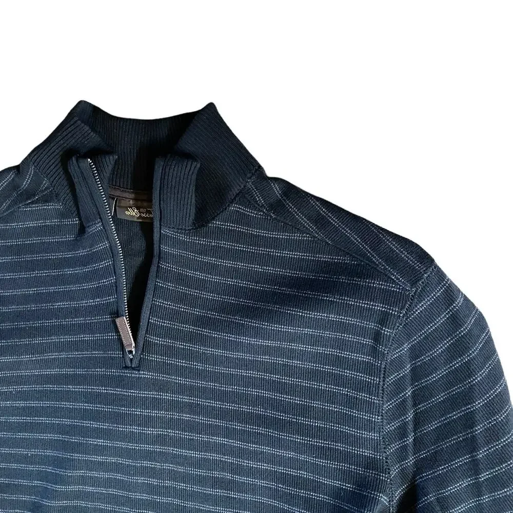 Tasso Elba Men's half Zip Marled Textured Knit Sweater Blue Size Medium - Picture 9 of 10